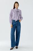 Stripe Pussybow Blouse - White and Violet image