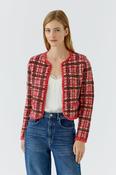 Tartan Tweed Cardigan - Dark Red