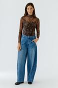 High Neck Pattern Top - Camel and Grey image