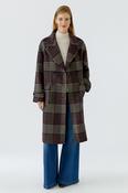 Check Double Breasted Coat - Dark Brown and White image