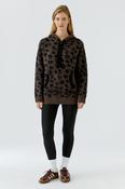 Leopard Print Hooded Sweater - Dark Brown and Black