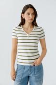 V Neck Striped Top - White and Green image