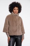 Faux Fur Jacket with Ribbed Cuffs - Mocha image