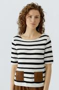 Stripe Short Sleeve Sweater - White and Black image
