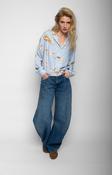 Stripe Blouse with Feather Print - Blue and White image
