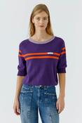 Sweater with Crop Sleeve - Dark Violet and Orange