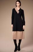 V neck Zip Dress - Black and Taupe image
