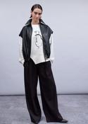Faux Leather Sleeveless Jacket - Black image