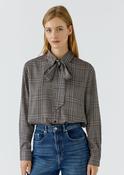 Blouse with detachable bow tie - Offwhite and Brown image