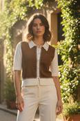 Collared Cardigan - White and Brown image