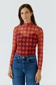 High Neck Pattern Top - Dark Red image
