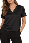 V Neck Satin Top - Black image