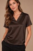 V Neck Satin Top - Brown image