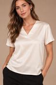V Neck Satin Top - ECRU image