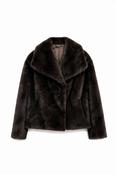 Faux Fur Shawl-Collar Jacket - Brown