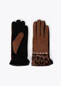 Gloves with Animal Print - Black and Brown image