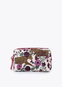 Tiger and Floral Print Nylon Toiletry Bag - Pink and White image