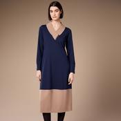 V neck Zip Dress - Navy and Taupe image
