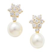 9ct. Gold pearl and Cubic Zirconia Earrings image