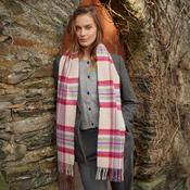Irish Wool Scarf Long Ecru Purple Heather Plaid image