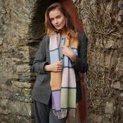 Irish Wool Scarf Long Blue Salmon Mustard Stripe image