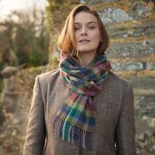 Irish Wool Scarf Long Mustard Green Rust Check image