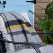 Merino Lambswool Blanket Grey Mix &amp;amp; Mustard Stripe image