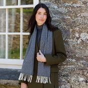 Irish Wool Scarf Short Grey Black Herringbone image