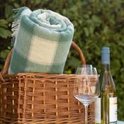 Large Irish Picnic Blanket White Sea Green Block
