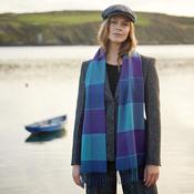 Merino Luxury Wool Scarf Blue Purple Block Check image