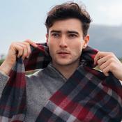 Merino Luxury Wool Scarf Charcoal Silver Red Check image