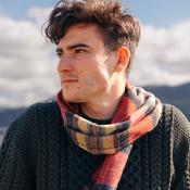 Irish Wool Scarf Long Red Grey Straw Plaid image