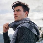 Irish Wool Scarf Long Grey Charcoal Silver Block Check image