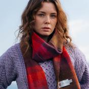 Irish Wool Scarf  Long Brown Red Purple Block Check image