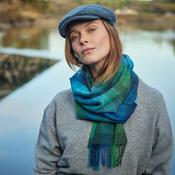 Irish Wool Scarf Long Turquoise Green Blue Block image