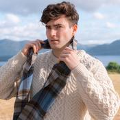 Irish Wool Scarf Long Blue Charcoal Sage Plaid image