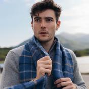 Irish Wool Scarf Short Grey Beige Blue Black Overcheck image