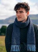 Irish Cashmere Merino Scarf Blue Navy Herringbone image
