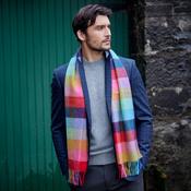 Irish Wool Scarf Short Navy Blue Jade Bronze Block image