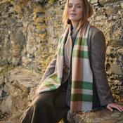 Merino Luxury Wool Scarf Green Rust Check