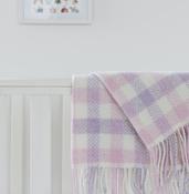 Irish Cashmere Baby Blanket Baby Pink and Lilac Block Check in a Presentation Box