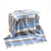 Merino Wool Cashmere Throw Denim Cream &amp;amp; Pale Grey Check image