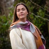 Merino Luxury Wool Scarf Pink Mustard Sand Block Check image