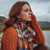 Merino Luxury Wool Scarf Orange Navy Green Red Check image