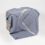 Merino Wool Cashmere Throw Denim Cream Herringbone image