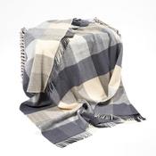 Merino Wool Cashmere Throw Cream Grey Large Block Herringbone image