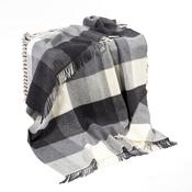 Merino Wool Cashmere Throw White Grey Herringbone Block Check image