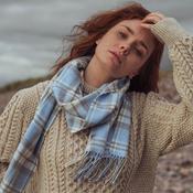 Merino Luxury Wool Scarf Baby Blue and Cream Check image