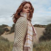 Merino Luxury Wool Scarf Baby Pink White Check image