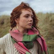 Merino Luxury Wool Scarf Pink Green Block image